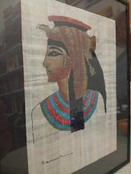 VINTAGE İMZALI KARIŞIK TEKNİK PAPİRÜS RESİM , KLEOPATRA ÇERÇEVELİ CAMLI