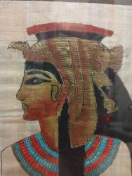VINTAGE İMZALI KARIŞIK TEKNİK PAPİRÜS RESİM , KLEOPATRA ÇERÇEVELİ CAMLI