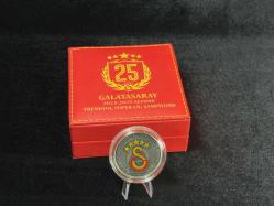 Galatasaray – 25. Şampiyonluk Özel Deri Kutulu Hatıra Para Gümüş/Okside Sikkesi (Darphane, 925 Ayar)