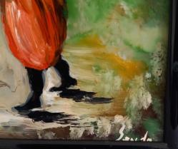 SEVDA İMZALI YAĞLIBOYA TABLO.40 - 50 YILLIK TABLO.BUZLU CAM ÜZERİNE RESMEDİLMİŞTİR RESİMDE BİR İKİ ÇİZİK MEVCUT.  CAM SAĞLAM.  ÇERÇEVE METAL. KOLEKSİYONLUK NADİR