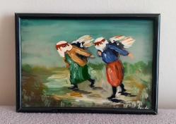 SEVDA İMZALI YAĞLIBOYA TABLO.40 - 50 YILLIK TABLO.BUZLU CAM ÜZERİNE RESMEDİLMİŞTİR RESİMDE BİR İKİ ÇİZİK MEVCUT.  CAM SAĞLAM.  ÇERÇEVE METAL. KOLEKSİYONLUK NADİR