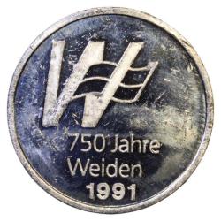 Almanya, Bayern Şehri, Weiden'in 750.Yılı 1991 Hatıra Madalya  9.15 Gr. / 30 mm(154)