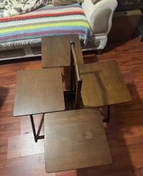 Zigon Katlanabilir,Taşınabilir Dikdörtgen Sehpa Kayın Parlak Ceviz Natüre El Yapımı