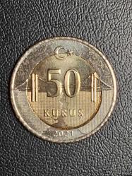 2021 YILI  MADENİ 50 KURUŞ ( BASKI ERÖRLÜ ) ÇİL  TCB 5654