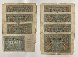 Almanya, 100 Mark, 1920/1923, p69; p107, (Toplam 8 adet banknot) TEMİZ ile ÇT arası farklı kondüsyonda.