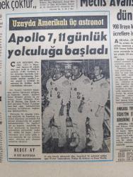 Hürriyet Gazetesi - Turkish Newspaper - 12 Ekim 1968 - Yarın Ankara'dan hareket edecek olan ilk Türk işçi kafilesi Avustralya'da törenle karşılanacak - niçin dünyanın öbür ucuna gidiyoruz anlatan Behçet Yurtçu döküm işçisi - Nasır Süleyman Demirel'i kahire'de görmekten memnunluk duyacağını bildirdi - meclis avans kanununu dün kabul etti - Selim Sarper vefat etti - Apollo 7 11 günlük yolculuğa başladı -11 gün fezada dolaşacak olan 3 astronot Walter Cunningham Walter M. Schirra ve Donn Eiselle fotoğraf - Samandağ'da öğrenciler okulu tahrip ettiler - Türk polis şefi gündüz Aktuğ Paris'te interpole kayıtlı beynelmilel suçlular hakkında bilgi alıyor fotoğraf - Ankara Tıp fakültesi öğretim üyeleri birbirine düştü - Tarkan Kuzey canavarları yazan ve çizen Sezgin Burak - kirli milyonlar yazan ve çizen Faruk Geç - İstanbul Ankara İzmir Radyosu Programı - Amerika yolculuğunun son provasında Hedef Ay fotoğraflar - Güre köyü delikanlıları Türkmen elbiseli Alman kızını gelin zannedip karşıladılar