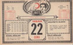 22 Nisan 1977 - Kızılay Takvim Yaprağı