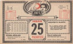 25 Nisan 1977 - Kızılay Takvim Yaprağı
