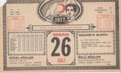 26 Nisan 1977 - Kızılay Takvim Yaprağı