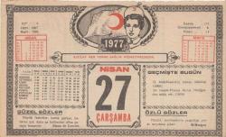 27 Nisan 1977 - Kızılay Takvim Yaprağı