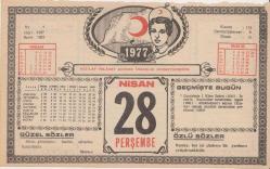 28 Nisan 1977 - Kızılay Takvim Yaprağı