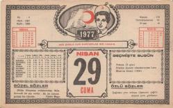 29 Nisan 1977 - Kızılay Takvim Yaprağı
