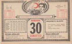 30 Nisan 1977 - Kızılay Takvim Yaprağı