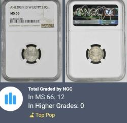 AH 1293/10 Mısır 1 kuruş NGC  MS66   (Top Pop)