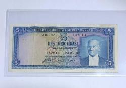 5. EMİSYON NADİR 1.TERTİP 5 LİRA ÇOK ÇOK TEMİZ KONDİSYONDA