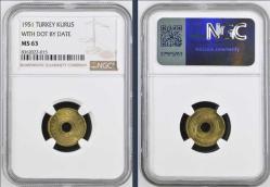 1951 1 kuruş (NOKTALI) NGC  MS 63  çil /nadir