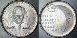 CUMHURİYET'İN 100. YILI 100 LİRA 1973 GÜMÜŞ 21,7 gr. ÇİL(-)