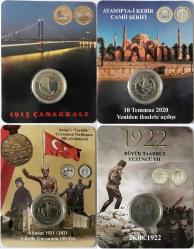 HATIRA PARA SETİ 4 ADET ÖZEL KAPSÜLLÜ FOLDERİNDE    (AYASOFYA CAMİİ - GAZİLİK ÜNVANININ 100. YILI  - BÜYÜK TAARRUZ - ÇANAKKLAE KÖPRÜSÜ )