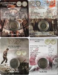 HATIRA PARA SETİ 4 ADET ÖZEL KAPSÜLLÜ FOLDERİNDE    (AYASOFYA CAMİİ - GAZİLİK ÜNVANININ 100. YILI  - BÜYÜK TAARRUZ - ÇANAKKLAE KÖPRÜSÜ )