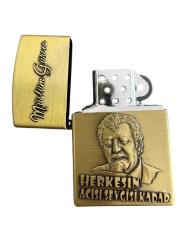 MÜSLÜM GÜRSEL Kabartma Figürlü Sarı Metal Gazlı Çakmak