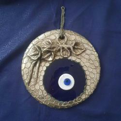 Gümüş Kaplama Nazarlık - Cam Nazar Boncuğu / Çiçek Dekorlu