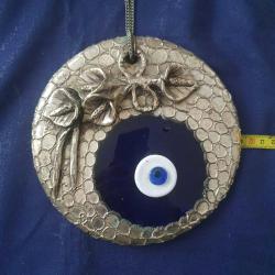 Gümüş Kaplama Nazarlık - Cam Nazar Boncuğu / Çiçek Dekorlu