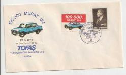 ATATÜRK PULLU - 1975 YILI TOFAŞ MURAT 124 GÖRSELLİ NADİR İLK GÜN ZARFI - FDC - OTOMOBİL ARABA TARİHİ