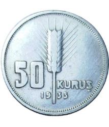 TÜRKİYE CUMHURİYETi 50 KURUŞ, 1935 GÜMÜŞ, Nadirlik: C 6 GR.