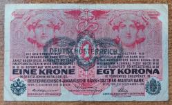 Avusturya, 1 Kronu Banknotu, Astro-Hungarian Bank Tarafından 1919 Yılında Tedavüle Çıkarılmıştır. Ön Yüz: İki Kadın Başı ve Asklep'in Asası Yer Almaktadır. Ayrıca Avusturya ve Macaristan Armaları ve Yeşil 