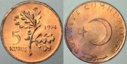 TÜRKİYE CUMHURİYETİ 5 KURUŞ 1974 ÇİL.