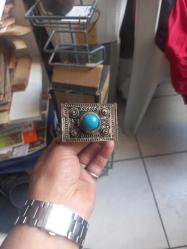 Osmanlı dönemi  el yapımı bakır üzeri telkari düşük ayar gümüş firuze taşlı Bileklik ve Broş