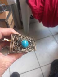 Osmanlı dönemi  el yapımı bakır üzeri telkari düşük ayar gümüş firuze taşlı Bileklik ve Broş