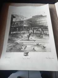 Litografi baskı  Balıkesir  Meydan  konulu Hülya  Öztürk imzalı litografi baskı resim