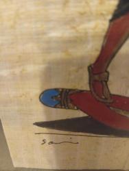 VINTAGE İMZALI KARIŞIK TEKNİK PAPİRÜS RESİM ,  ÇERÇEVELİ CAMLI