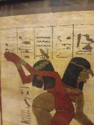 VINTAGE  KARIŞIK TEKNİK PAPİRÜS RESİM - ÇERÇEVELİ CAMLI