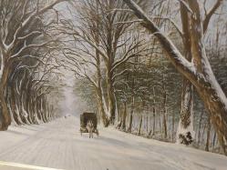 Edirne Karaağaç Yolu, Karla Kaplı Yolda Atlı Ekmek Arabası. 1970 Lİ YILLAR. Sanatçı İmzalı. 55 x 75 cm.