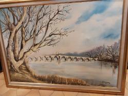 Edirne Meriç Köprüsü ve Meriç Nehri. Yağlı Boya.Sanatçı İmzalı. 95 x 65 cm.