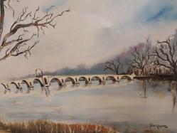 Edirne Meriç Köprüsü ve Meriç Nehri. Yağlı Boya.Sanatçı İmzalı. 95 x 65 cm.
