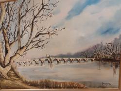 Edirne Meriç Köprüsü ve Meriç Nehri. Yağlı Boya.Sanatçı İmzalı. 95 x 65 cm.