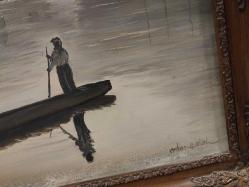 Edirne Tunca  Köprüsü ve Tunca Nehrinde Balıkçı.Yağlı Boya.Sanatçı İmzalı. 75 x 55 cm.