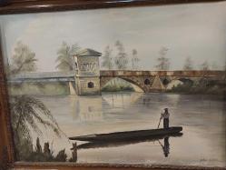 Edirne Tunca  Köprüsü ve Tunca Nehrinde Balıkçı.Yağlı Boya.Sanatçı İmzalı. 75 x 55 cm.