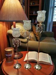 vintage gold kristal taşlı dekoratif mumluk seti 3'lü & 90 cm