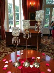 vintage gold kristal taşlı dekoratif mumluk seti 3'lü & 90 cm