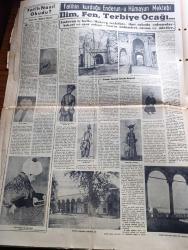 Yeni Sabah İstanbul Fethi 500. Yıl Gazetesi - Turkish Newspaper - 29 Mayıs 1953 - tam sayfa renkli Fatih Sultan Mehmet çizimi - İstanbul nasıl fethedildi yazan Kadircan Kaflı - Fatih Sultan Mehmet'in kılıcı fotoğraf - Fatih'in meşhur toplarından biri fotoğraf - 500. Yılda yazan İstanbul Valisi Fahrettin Kerim Gökay - Fatih'in babası 2. Sultan Murat yazan profesör Süheyl Ünver - Fatih devrinin en büyük alimi Akşemsettin - bir tepeden şiiri yazan Yahya Kemal Beyatlı - Fatih'in kurduğu Enderun-u Hümayun mektebi yazan İsmail Hakkı Baykal - Fatih ve adalet yazan Profesör Doktor Süheyl Ünver - Fatih devrinde Türk mimarisi yazan Yüksek mühendis Ekrem Hakkı Ayverdi - Fatih devri mimarisi Topkapı sarayı'ndaki kütüphane fotoğraf - Bellini ve Fatih yazan Cemal Tollu - Sultan Fatih'in Kaftanı fotoğraf - Fatih'in şiir dünyası Yazan Nazım Kemal - İstanbul fethinde yeniçerik ortalarına gazel yazan Yahya Kemal Beyatlı - Fatih Sultan Mehmet'in üstü ayetli kılıcı fotoğraf - Merkad-ı Fatih'i ziyaret