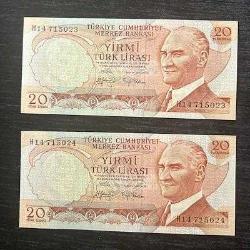 6. Emisyon 3. Tertip 20 Lira 2 adet H14 Serisi ÇiL Seri Takipli