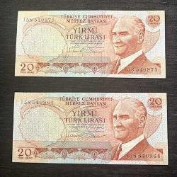 6. Emisyon 4. Tertip 20 Lira 2 adet I58 Serisi ÇiL