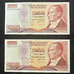 7.Emisyon 2.Tertip 20.000 Lira G76 Serisi 2 Adet ÇiL Seri Takipli