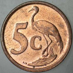 GÜNEY AFRİKA CUMHURİYETİ 5 CENT 2003 MAVİ TURNA TEMALI. ÇİLALTI.