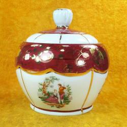 VINTAGE TOOS CHINI EL İŞİ ALTIN YALDIZ DEKORLU DİLİMĹİ GÖVDELİ KAPAKLI PORSELEN ŞEKERLİK , KAVANOZ