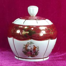 VINTAGE TOOS CHINI EL İŞİ ALTIN YALDIZ DEKORLU DİLİMĹİ GÖVDELİ KAPAKLI PORSELEN ŞEKERLİK , KAVANOZ